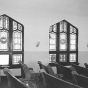 Black and white photograph of St. Mark’s African Methodist Episcopal Church interior, Duluth. Photographed in 1975.