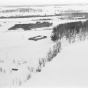 Aerial view of reconstructed Snake River Fur Post in winter