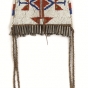 Color image of a Dakota leather pouch with lane-stitched geometric beadwork made in the nineteenth century.