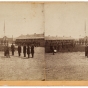 Black and white photograph of General George N. Morgan reviewing Veteran Reserve Corps troops at Fort Snelling, 1864.