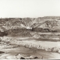 Black and white photograph of open pit mining, Mesabi Range, c.1950.