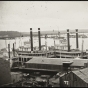 Black and white photo print of the steamboats Itasca and War Eagle at the St. Paul levee, 1859.