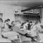 Black and white photograph of “intermediate” students inside a classroom at an Native American boarding school in Beaulieu, c.1900.