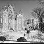 Black and white photograph of the 1941 Winter Carnival Ice Palace. 