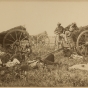 Black and white photograph of Red River Carts encamped, 1858.