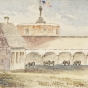 Watercolor painting of the interior of Fort Snelling, c.1853. Painting by George F. Fuller.  