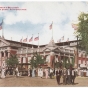 Colored postcard of the Minnesota State Fair Domestic Arts and Handicrafts building, c. 1910.
