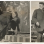 Black and white photograph of James J. Hill, at spike driving celebration extending the Great Northern Railroad, Bend, Oregon, 1911.  