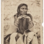 Black and white photograph of Dakota leader Wakan Ozanzan(Medicine Bottle) at Fort Snelling, 1864.