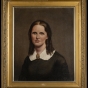 Oil-on-canvas portrait of Harriet Bishop. Painted c.1880 by Andrew Falkenshield; based on an engraving of Bishop made in 1860. 