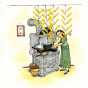 Drawing of racks of corn suspended over a warm kitchen stove.