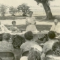 1958 Rural-Urban Tour picnic, featuring Cliff Pyle (moderator); Gloria Jenson (consumer); Art Tweet (grocers’ problems); and Mrs. William Ewing (farmers’ problems).