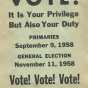 Crookston BPW brochure encouraging women to vote in primary elections on September 9, 1958, and in the general election on November 11, 1958.