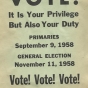 Crookston BPW brochure encouraging women to vote in primary elections on September 9, 1958, and in the general election on November 11, 1958.