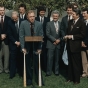  President Ronald Reagan listens to Twins manager Tom Kelly at the congratulatory ceremony at the White House.