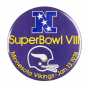 Color image of a circular pin-back button supporting the Minnesota Vikings professional football team in Super Bowl VIII, 1974.