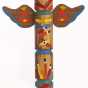 A souvenir totem pole, created ca. 1970, with a depiction of the Hamm’s bear. This piece is a good example of Hamm’s Brewing Company’s use of generic and often inaccurate Indigenous iconography in their advertising. Although this object was made by an Ojibwe family, totem-pole carving is not an Anishinaabe tradition; the art form is practiced by Indigenous groups on the West Coast of the United States and Canada, including the Haida, the Tlingit, and the Nuxalk.