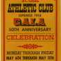 Color image of a St. Paul Athletic Club Fiftieth Anniversary fold-out brochure with promotional button and mailing envelope, c.1968.