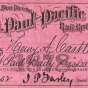 Color image of a pass for the St. Paul and Pacific Railroad, used by Henry Castle, 1878.