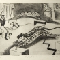 Leaping Leopards, c.1930. Etching on paper by Clara Mairs. 