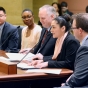 Color image of MCLA staff member Violeta Hernández Espinosa testifies during the SF1585 hearing, 2017. Used with the permission of the Minnesota Council on Latino Affairs.