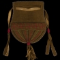 Color image of a fringed and beaded Dakota bag with drawstring closure created in the 1930s for sale to tourists.