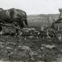 Black and white photograph of an individual using a horse drawn planter to plant seed corn, c.1905.