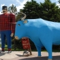 Paul Bunyan and Babe the Blue Ox statues with Lake Bemidji in the background, 2019