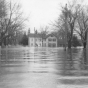 Black and white photograph of flood at Chaska, 1965