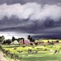 Rainstorm in Minnesota, watercolor on paper by Adolf Dehn, 1950. 