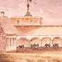 Watercolor painting of the interior of Fort Snelling, c.1853. Painting by George F. Fuller.  