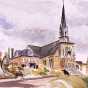 Water color painting of Our Lady of Lourdes Church, 27 Prince Street, Minneapolis, 1948.