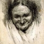 "Old Woman looking down," c.1885. Etching by Robert Koehler. 