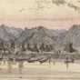 Watercolor on paper depicting Chief Wabasha’s village on the Mississippi River. Painted c.1845 by Seth Eastman. 