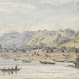 Water color painting of Little Crow’s village on the Mississippi by Seth Eastman c.1846–1848.