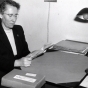 Black and white photograph of Agnes Keenan in her office, c.1950. From the Agnes Keenan Collection. St. Catherine University Archives, St. Paul. 