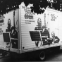 Black and white photograph of a Music on the Move truck, 1970s.