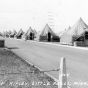 Black and white photograph of a Tent city at Camp Ripley ca. 1950.