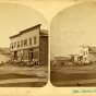 Stereoscopic card of business buildings in Cannon Falls, c. 1880s.