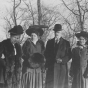 Black and white photograph of Ellsworth D. Childs with wife Eliza (far left) and two unidentified women, ca. 1890–1900.