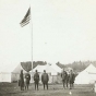 Black and white photograph of a Minnesota Home Guard Camp during the fires of 1918.