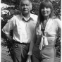 Black and white photograph of George Morrison and Hazel Belvo, 1976.