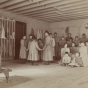 Black and white photograph of students at a Native American board school, c.1900.