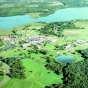 Aerial photograph of the Crown College campus in St. Bonifacius.
