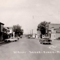 Black and white photograph of Main Street in Currie, 1956.