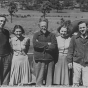 Black and white photograph of Harry de Boer and James H. Bartlett with Leon Trotsky, 1940.