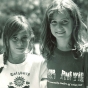 Black and white photograph of two campers at Dick Butwin Day Camp, 1986.