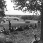 Black and white photograph of officer candidates overlooking encampment at the Officers’ Training Camp, Fort Snelling, 1917. 