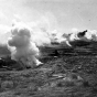 Black and white photograph of mock explosions during war maneuvers at the Officers’ Training Camp, Fort Snelling, 1917. 