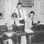 Black and white photograph of the Adult education program at the Civilian Conservation Corps camp at Maple Lake, ca. 1938. 